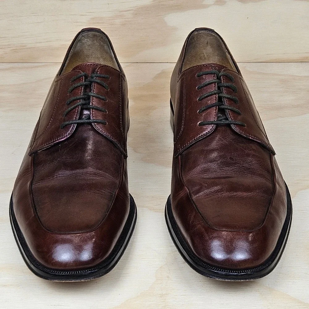Johnston & Murphy Mens 9.5M 15-0750 Burgundy Brown Leather Apron Toe Derby Shoes